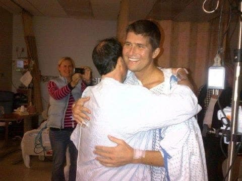 Matt Felix embraces Patrick Kacani following Felix's transplant in 2012.